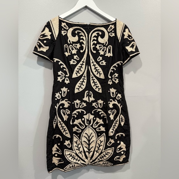 French Connection Black & Beige Embroidered Dress Size 10 - Picture 9 of 12